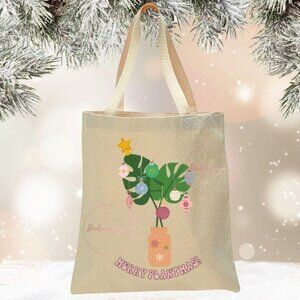Merry Plantmas Reusable Canvas Tote - Natural